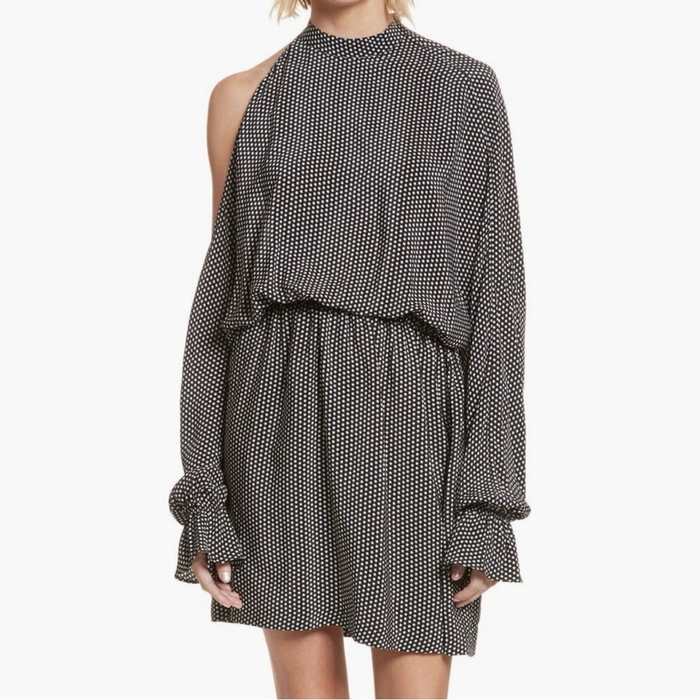 Robert Rodriguez Star Print Cold Shoulder Silk Dress, Small